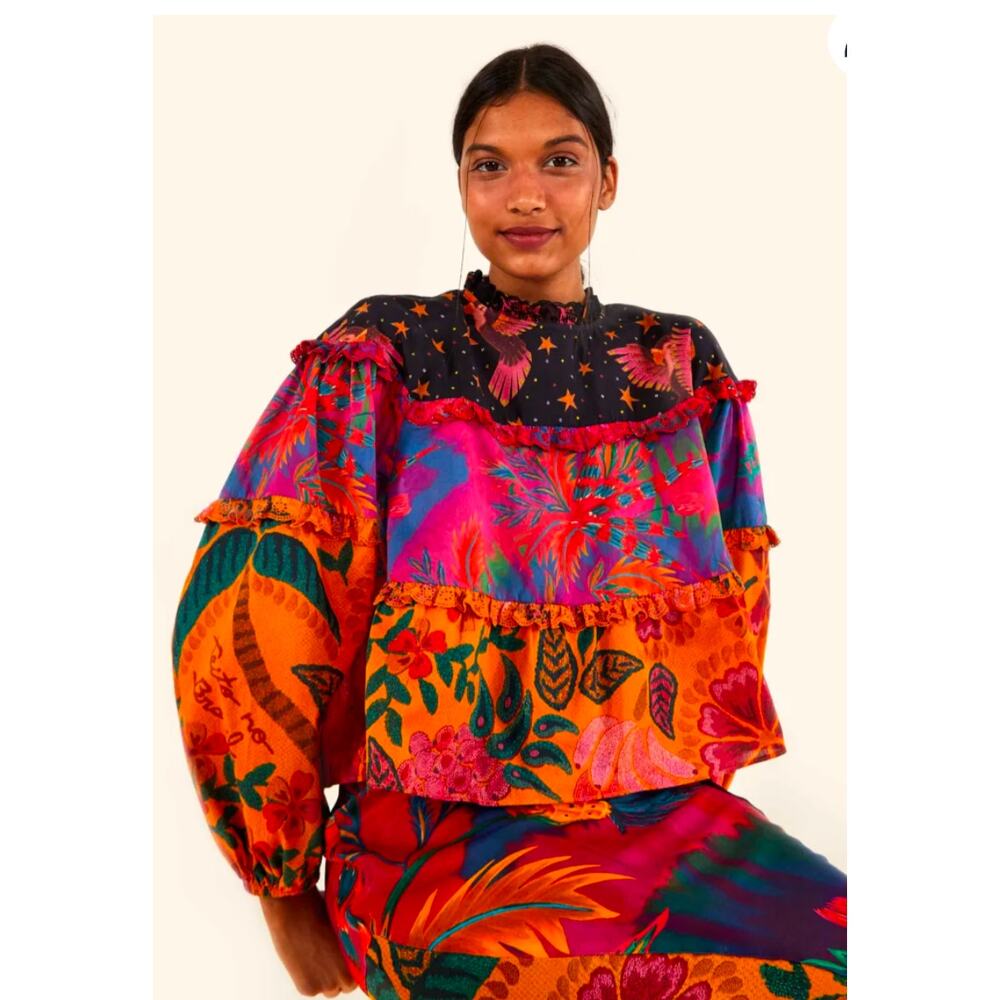 Farm Rio Mixed Print Ruffle Blouse XL (no tag)